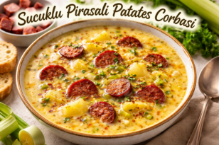 En iyi Sucuklu Pırasalı Patates Çorbası Tarifini birde bizden deneyin